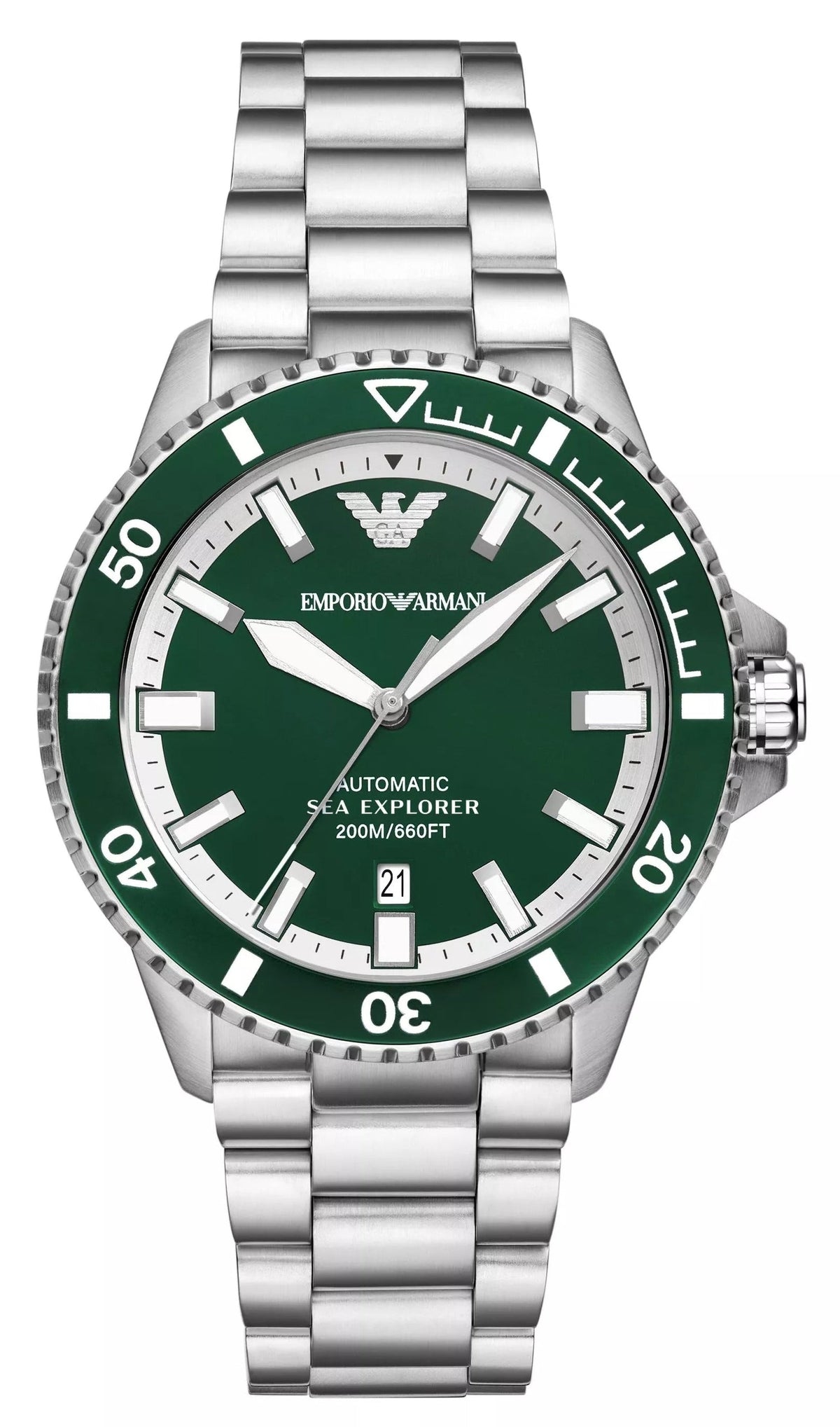 Emporio Armani Sea Explorer Green Dial Silver Steel Strap Watch for Men - AR60080