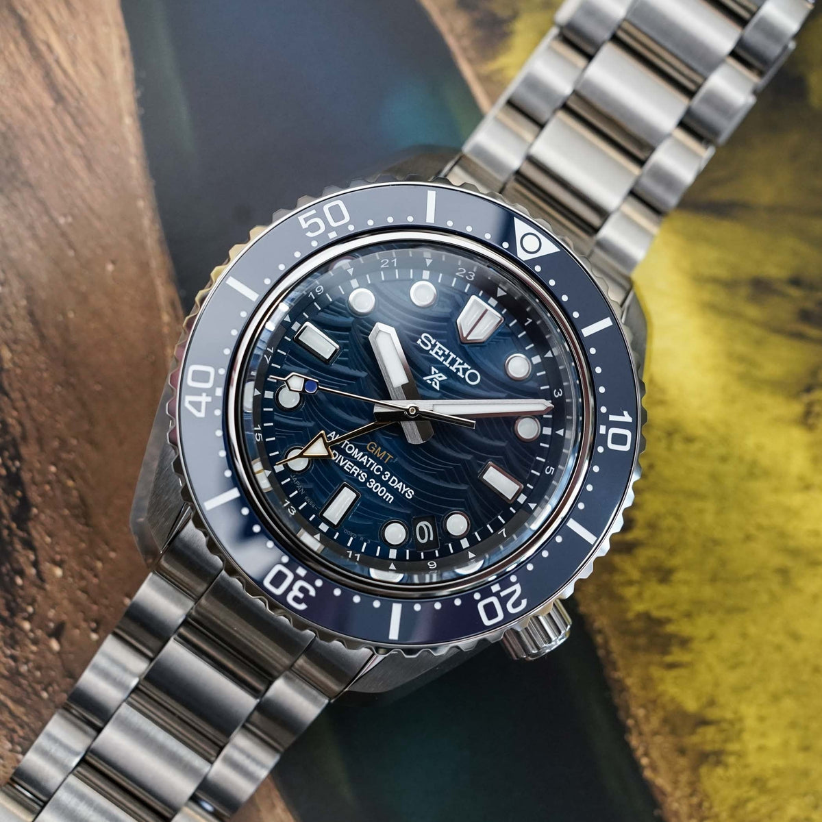 Seiko Prospex 1968 Heritage Divers GMT The Great Wave Limited Edition Blue Dial Silver Steel Strap Watch for Men - SPB509J1