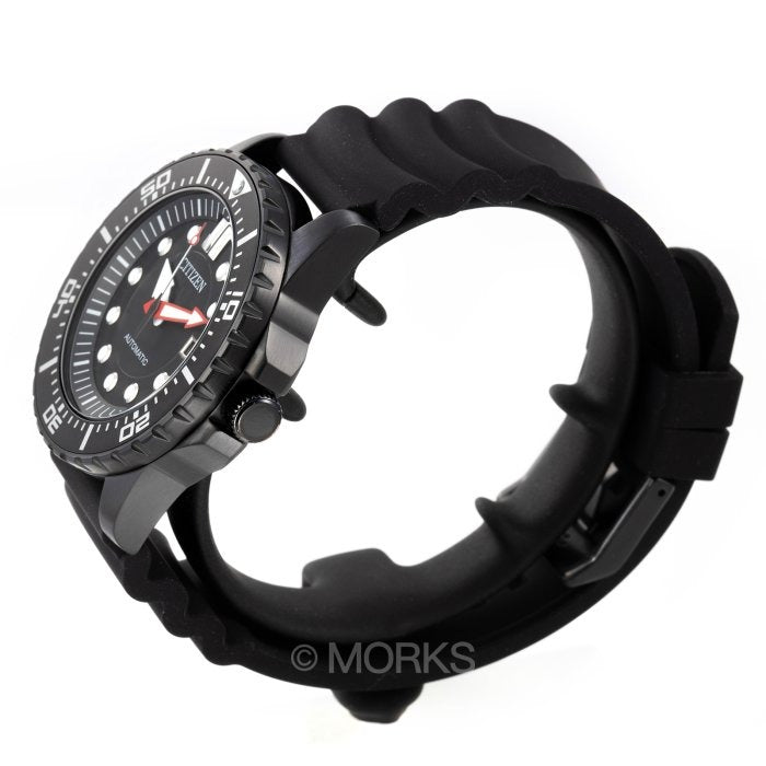 Citizen Mechanical Automatic Black Dial Black Rubber Strap Watch for Men - NJ0125-11E
