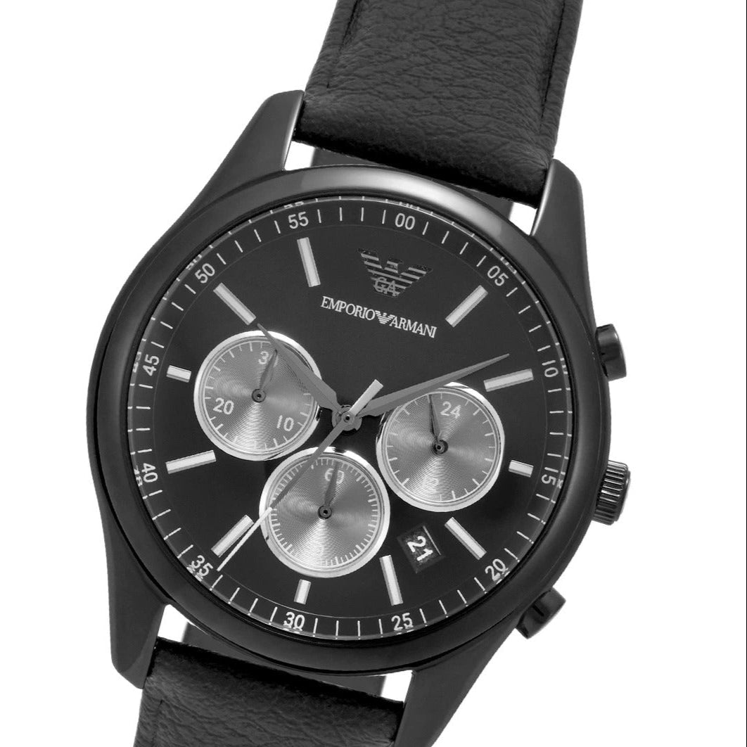 Shop Authentic Emporio Armani Antonio Chronograph Black Dial Black Leather Strap Watch for Men - AR11583 - Luxxuri