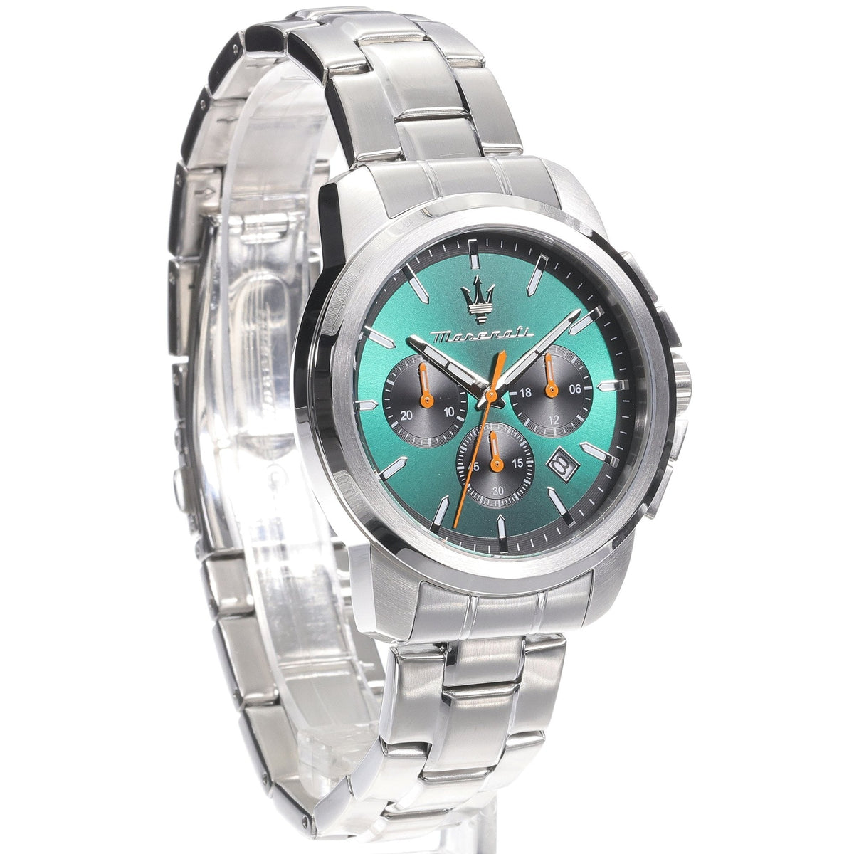 Maserati Successo Chronograph Green Dial Silver Steel Strap Watch for Men - R8873621043