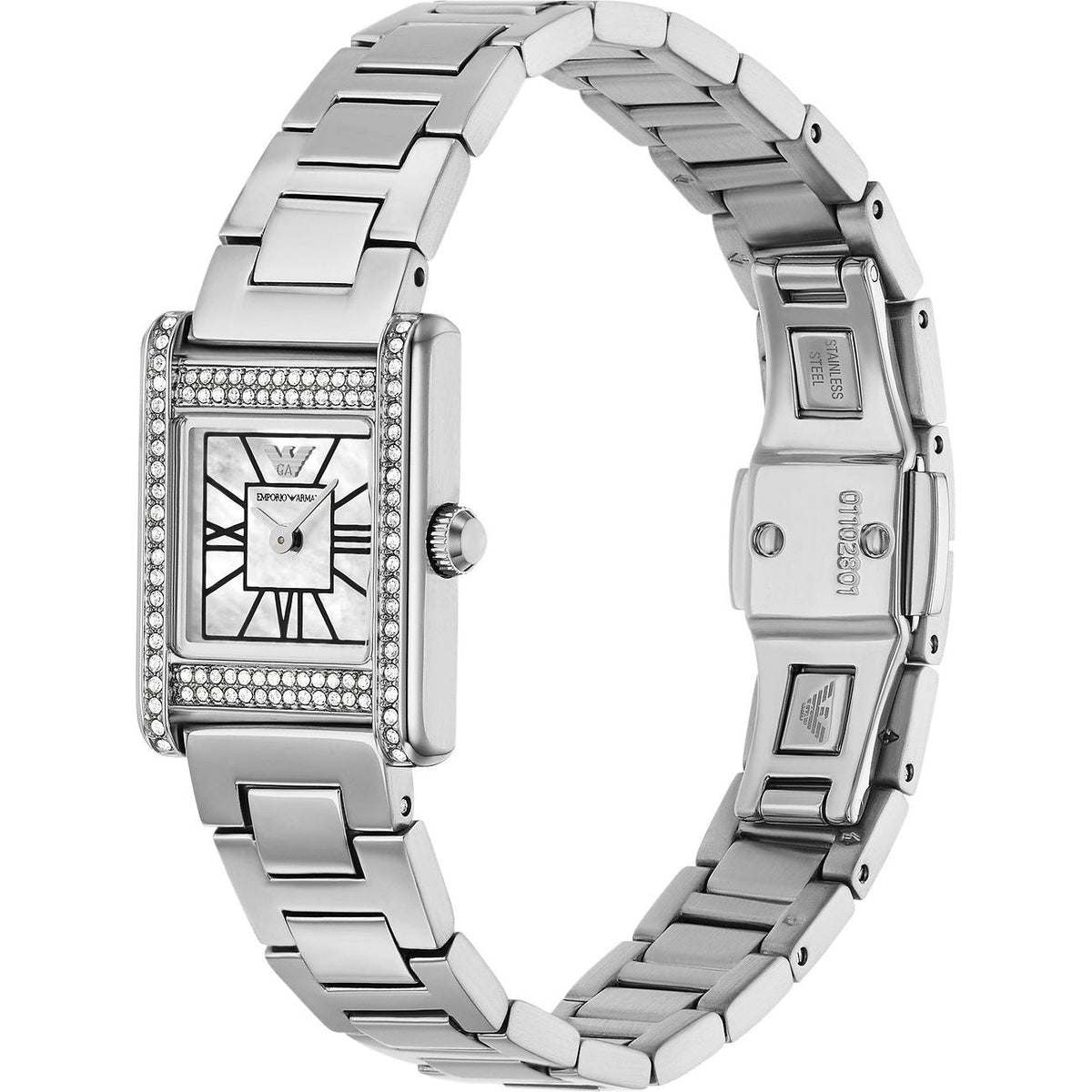Shop Authentic Emporio Armani Genni Analog Mother of Pearl Dial Silver Steel Strap Watch for Women - AR11662 - Luxxuri