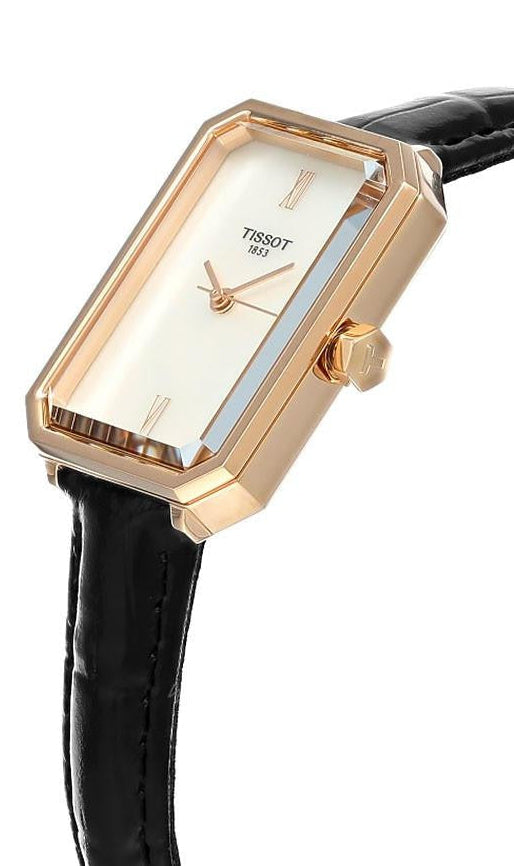 Tissot SRV White Mother of Pearl Dial Black Leather Strap Watch for Women - T160.110.36.113.00