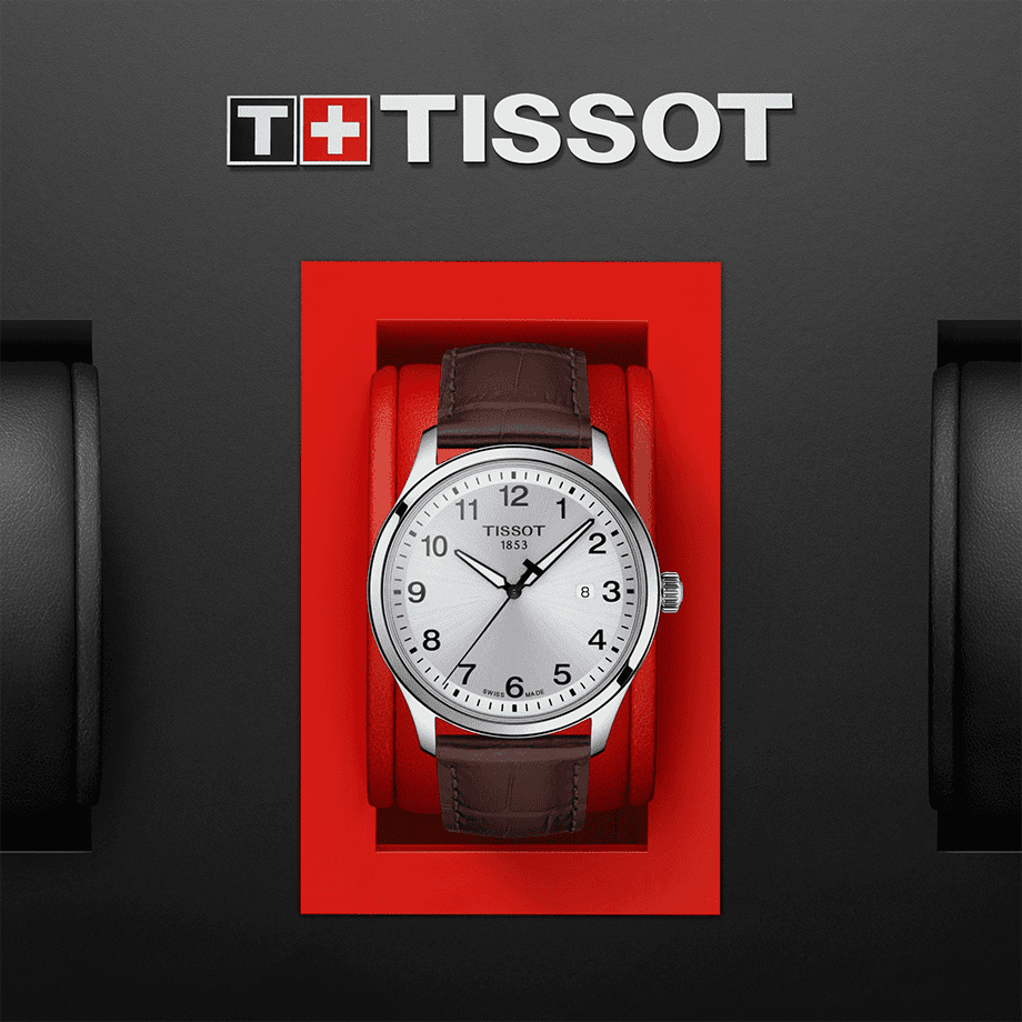 Tissot T-Sport Gent XL Silver Dial Brown Leather Strap Watch for Men - T116.410.16.037.00