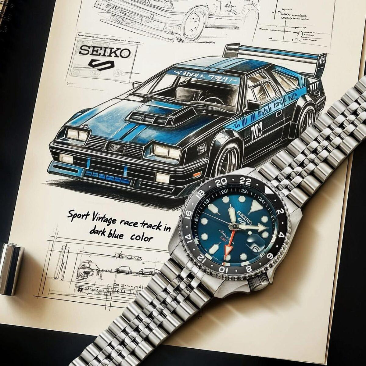 Seiko 5 Sports SKX Racers Heritage Velocity Blue Dial Silver Steel Strap Watch for Men - SSK045K1
