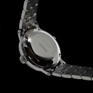 Seiko Presage Cocktail Time Automatic Diamonds White Dial Silver Steel Strap Watch for Women - SRE017J1