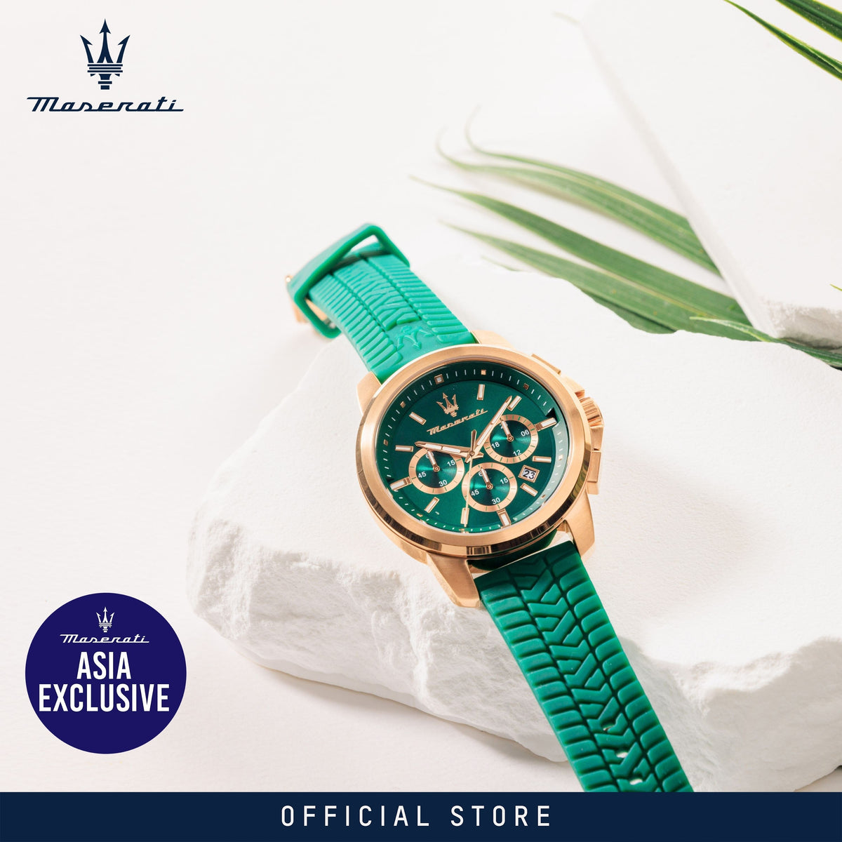 Maserati Successo Chronograph Green Dial Green Silicone Strap Watch for Men - R8871621038