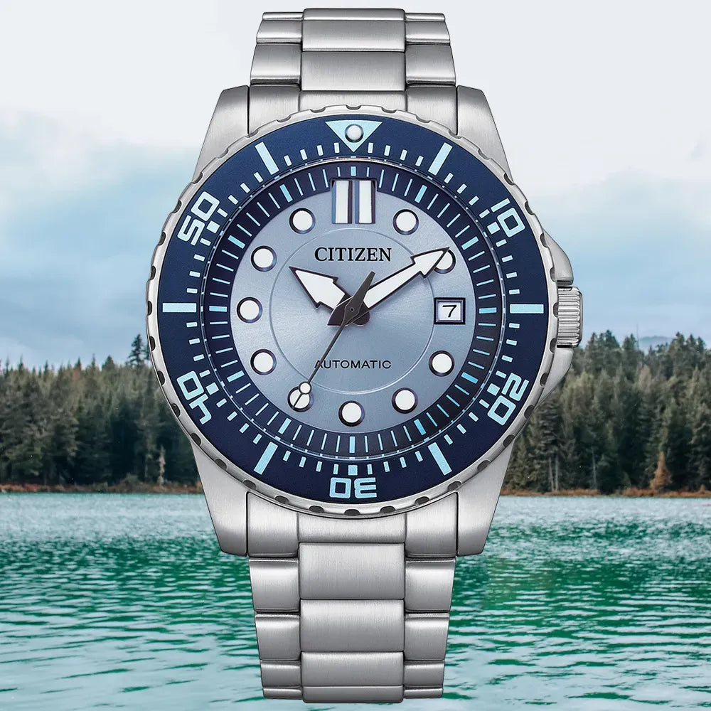Citizen Mechanical Automatic Blue Dial Silver Steel Strap Watch for Men - NJ0178-81M