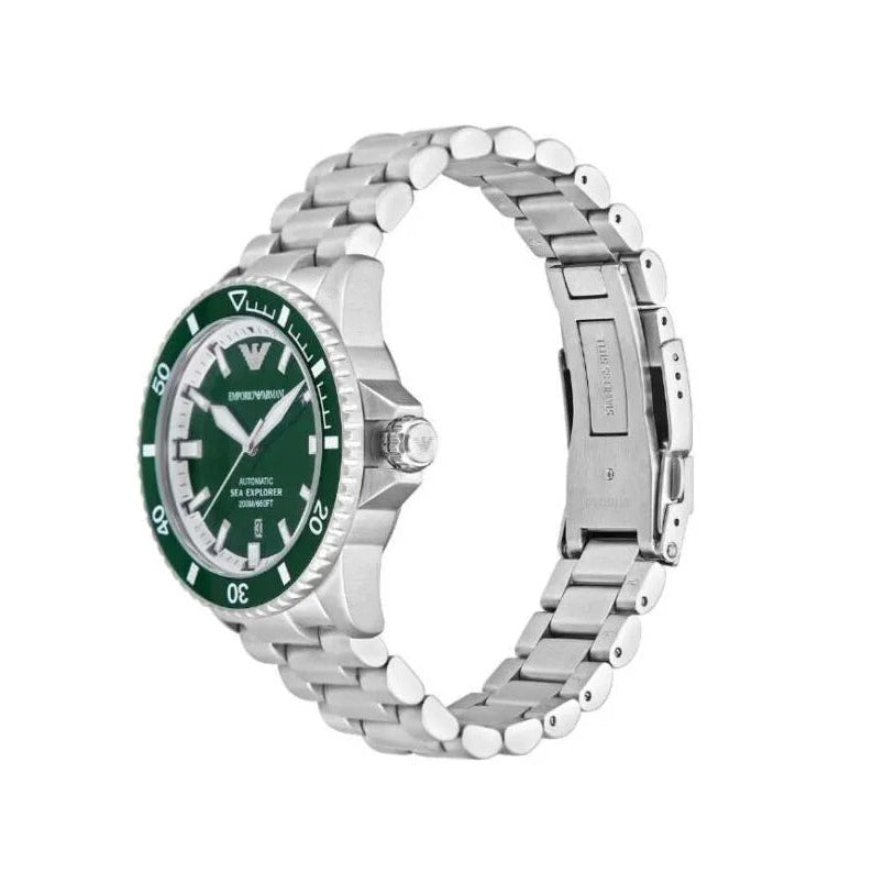 Emporio Armani Sea Explorer Green Dial Silver Steel Strap Watch for Men - AR60080