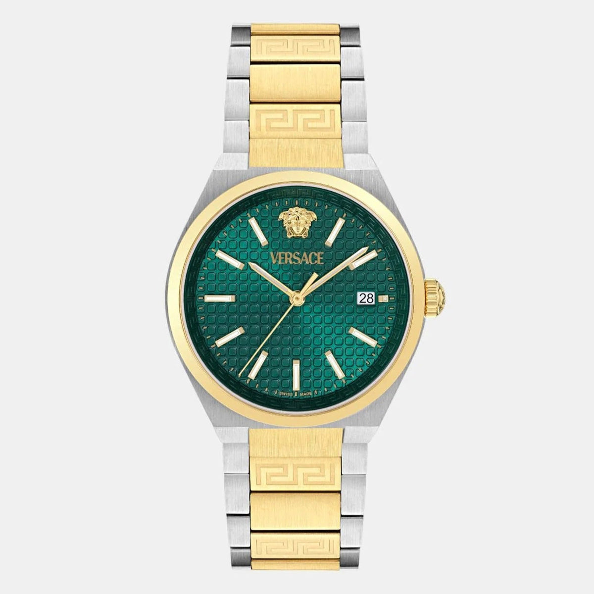 Shop Authentic Versace V-Auria Quartz Green Dial Two Tone Steel Strap Watch for Men - VE0F00425 - Luxxuri