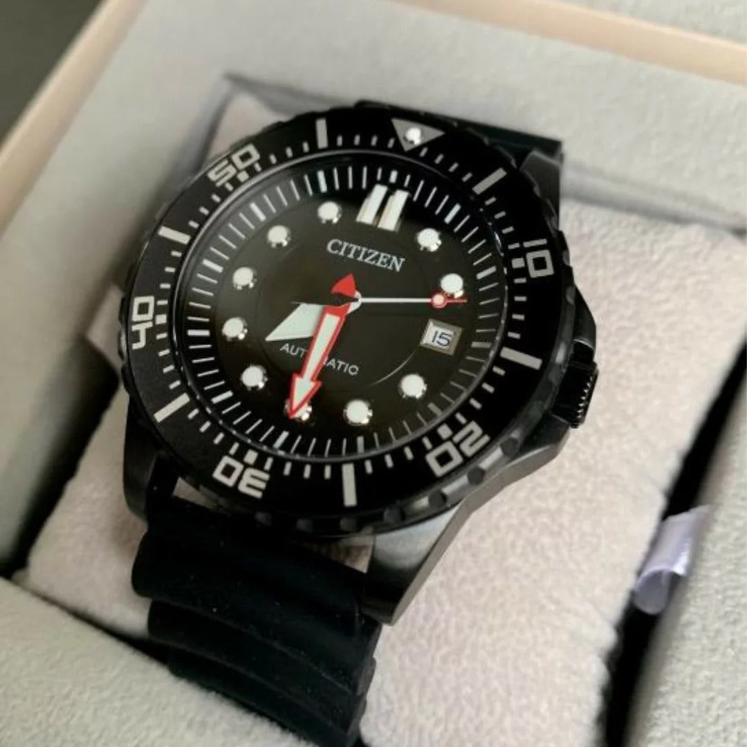 Citizen Mechanical Automatic Black Dial Black Rubber Strap Watch for Men - NJ0125-11E