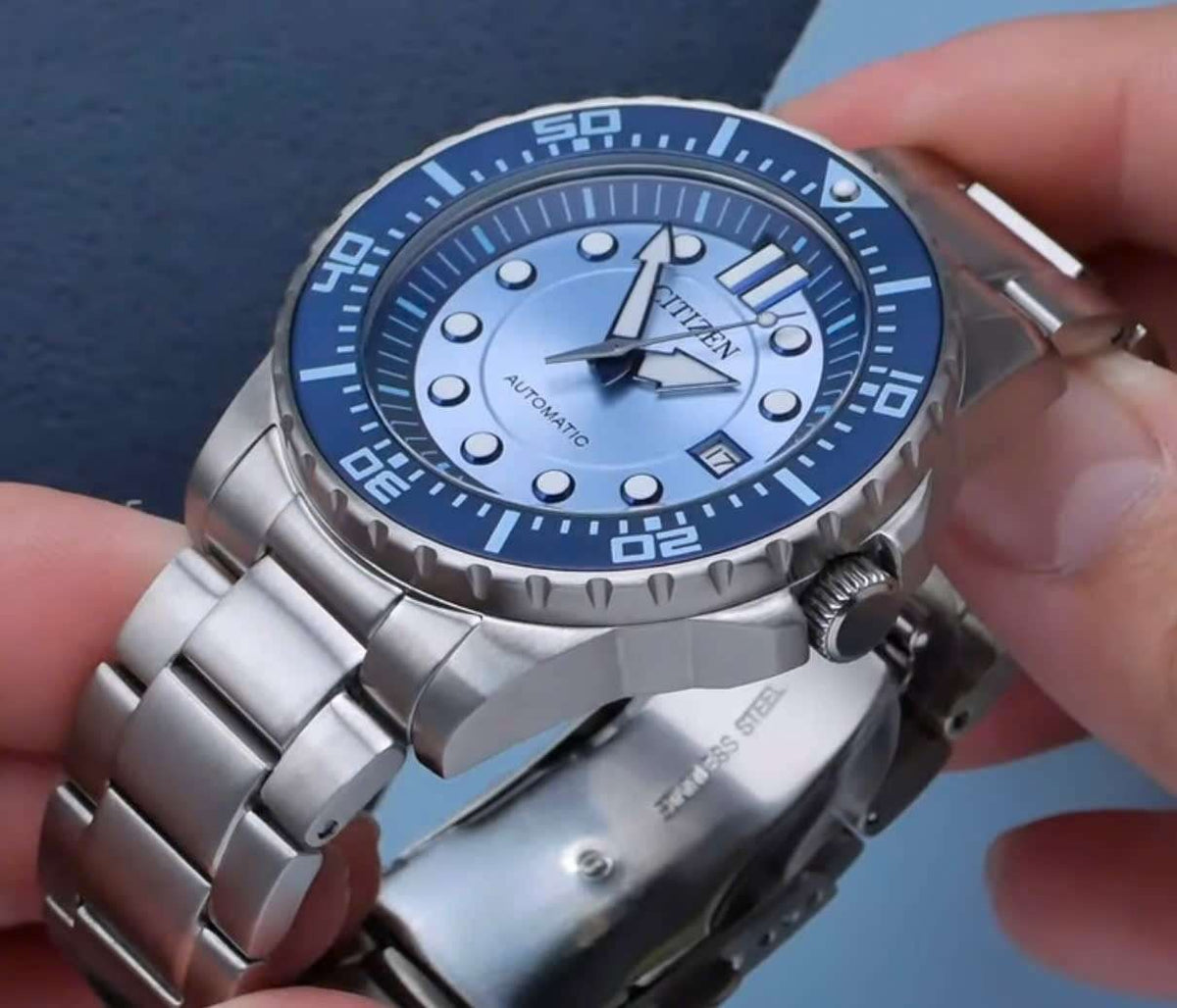 Citizen Mechanical Automatic Blue Dial Silver Steel Strap Watch for Men - NJ0178-81M