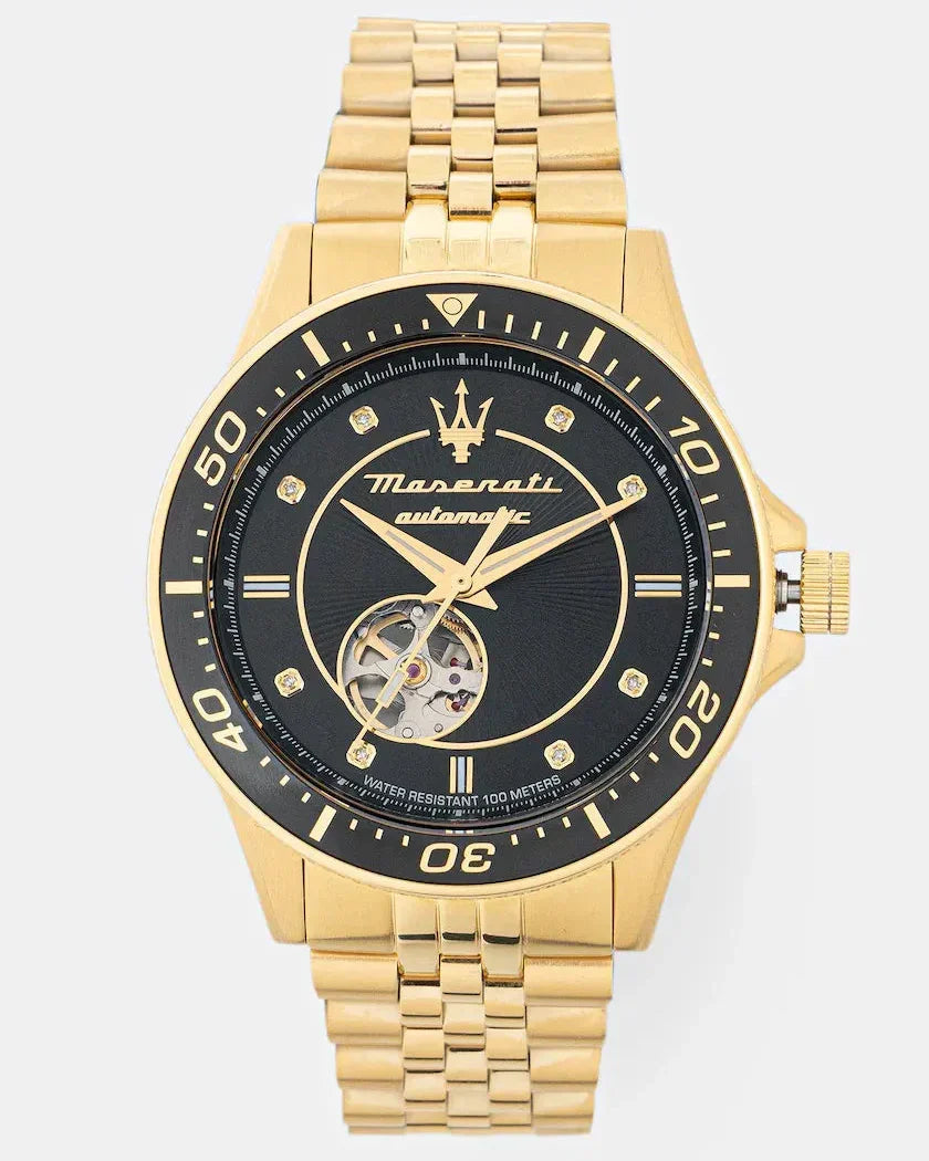 Maserati SFIDA Special Edition Automatic Black Dial Gold Steel Strap Watch for Men - R8823140012