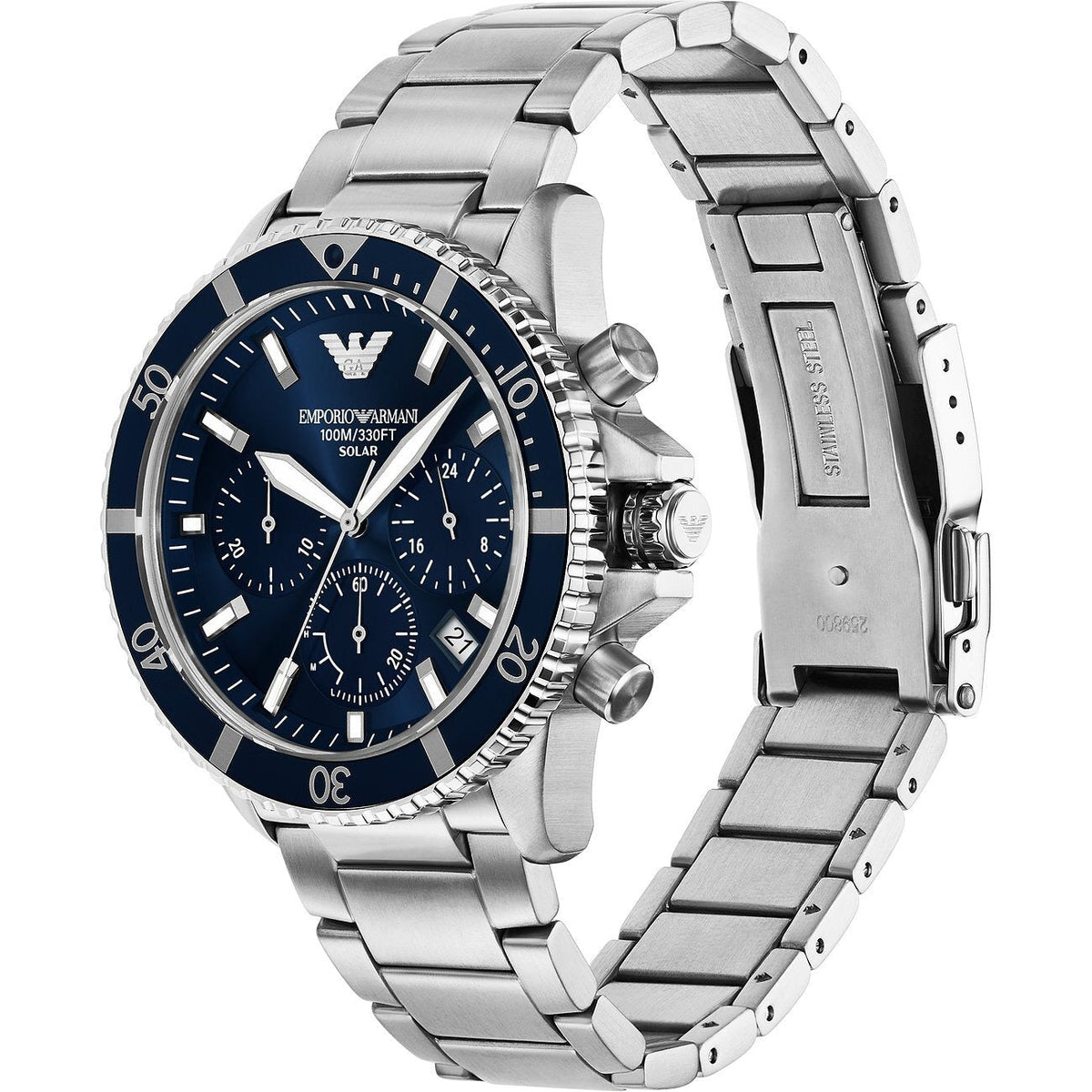 Shop Authentic Emporio Armani World Explorer Chronograph Blue Dial Silver Steel Strap Watch for Men - AR11681 - Luxxuri