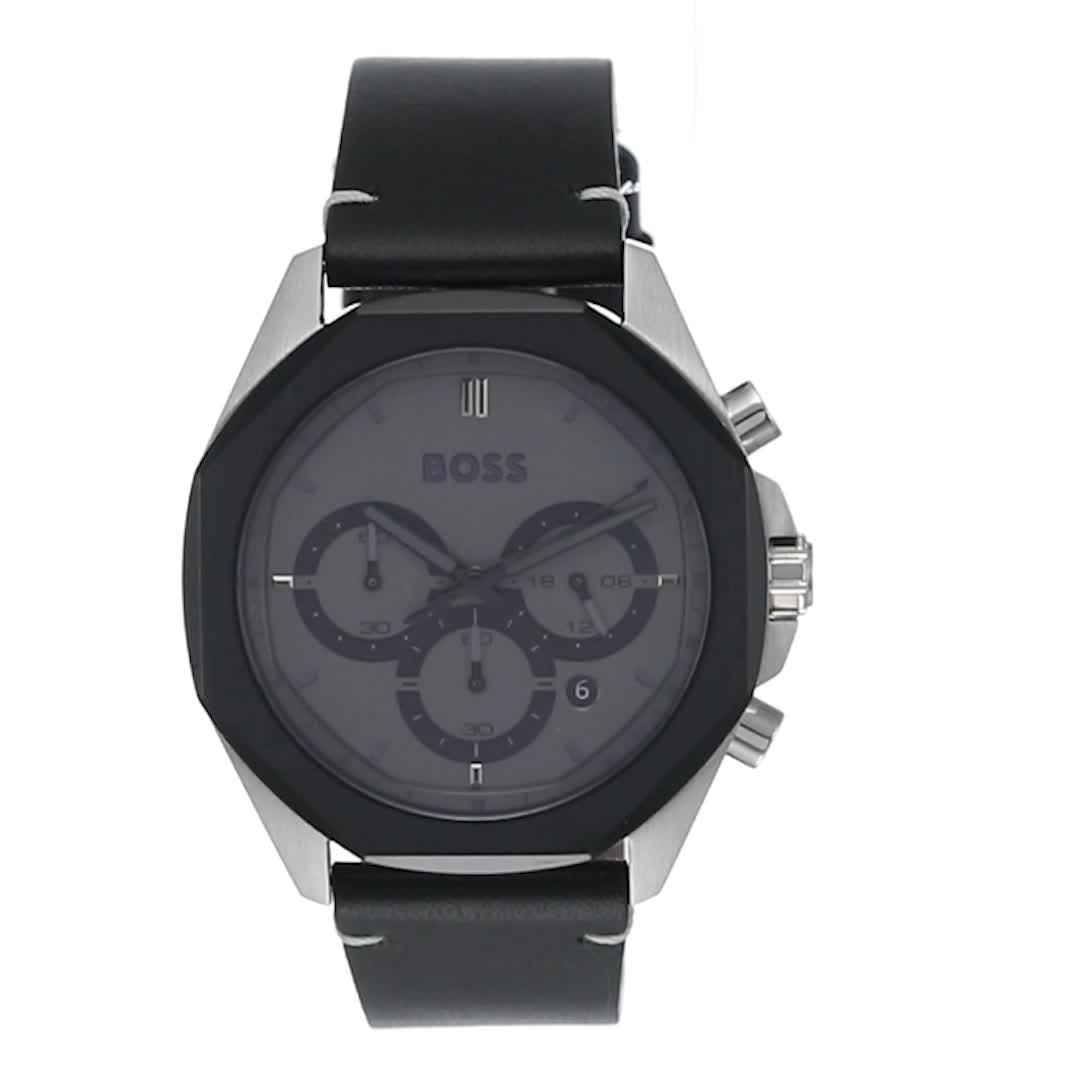 Shop Authentic Hugo Boss Cloud Chronograph Grey Dial Black Leather Strap Watch for Men - 1514014 - Luxxuri