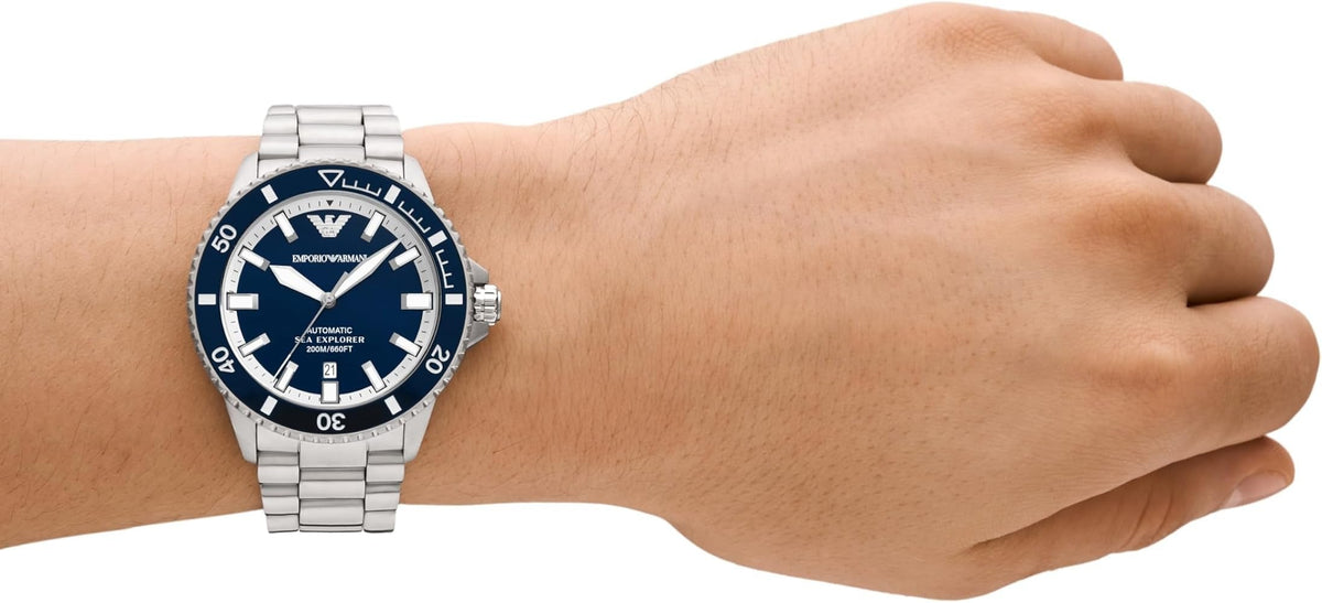 Emporio Armani cBlue Dial Silver Steel Strap Watch for Men - AR60079
