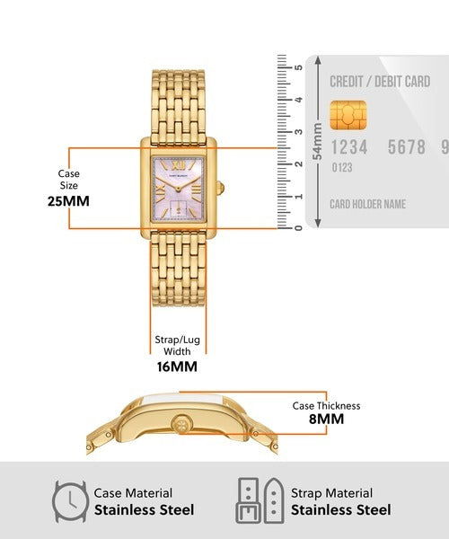 Tory Burch Eleanor Mother of Pearl Pink Dial Gold Steel Strap Watch for Women - TBW1077