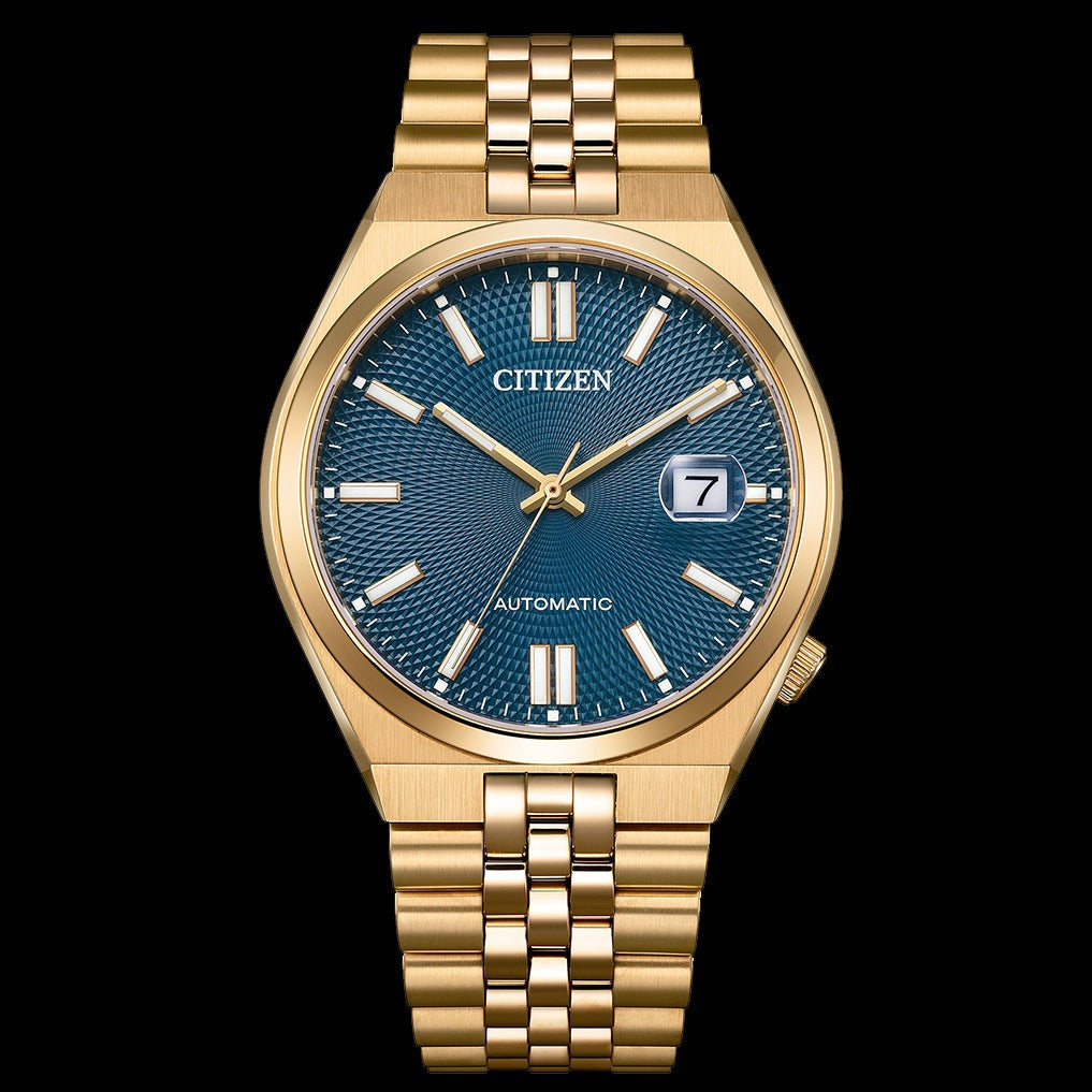 Citizen Tsuyosa 60 Automatic Blue Dial Rose Gold Steel Strap Watch for Men - NK0023-57L