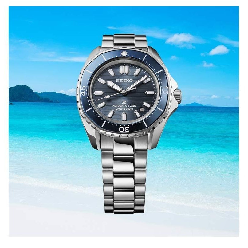 Seiko Prospex Polygonal Divers Automatic Blue Dial Silver Steel Strap Watch for Men - SPB483J1