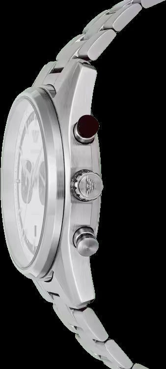 Emporio Armani Racer Chronograph White Dial Silver Steel Strap Watch for Men - AR11645