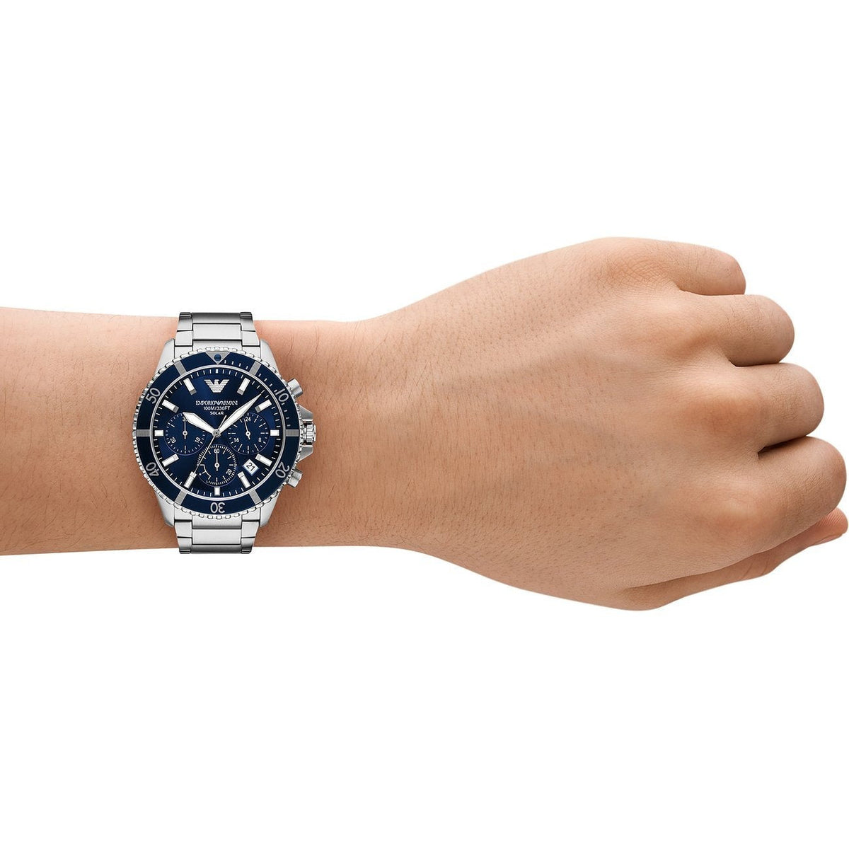 Shop Authentic Emporio Armani World Explorer Chronograph Blue Dial Silver Steel Strap Watch for Men - AR11681 - Luxxuri