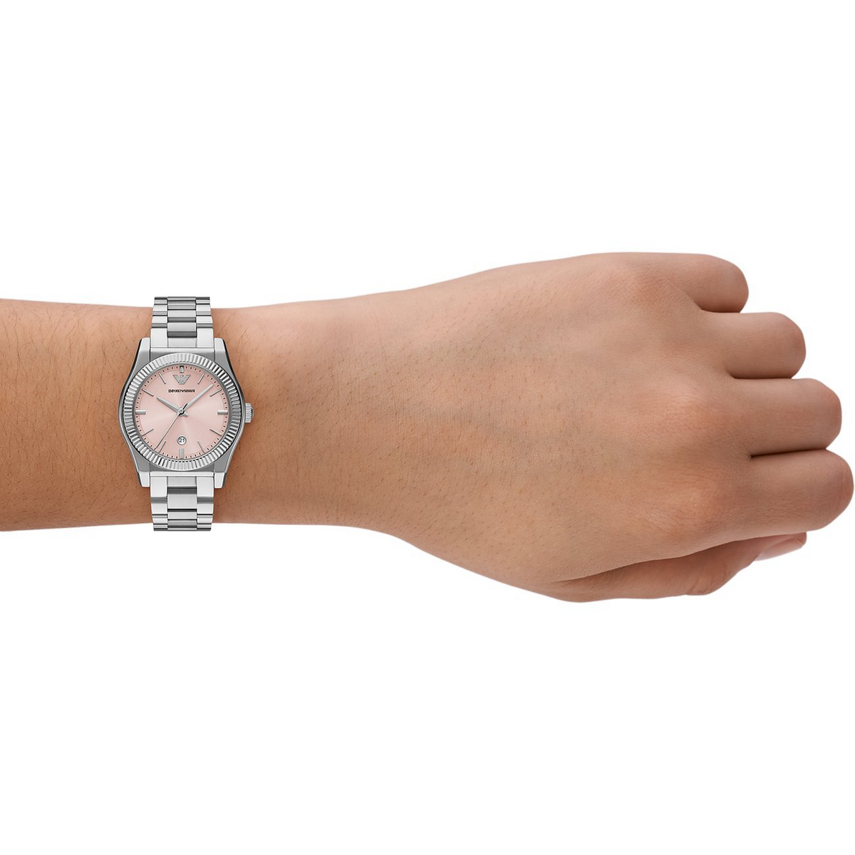Emporio Armani Federica Pink Dial Silver Steel Strap Watch for Women - AR11658