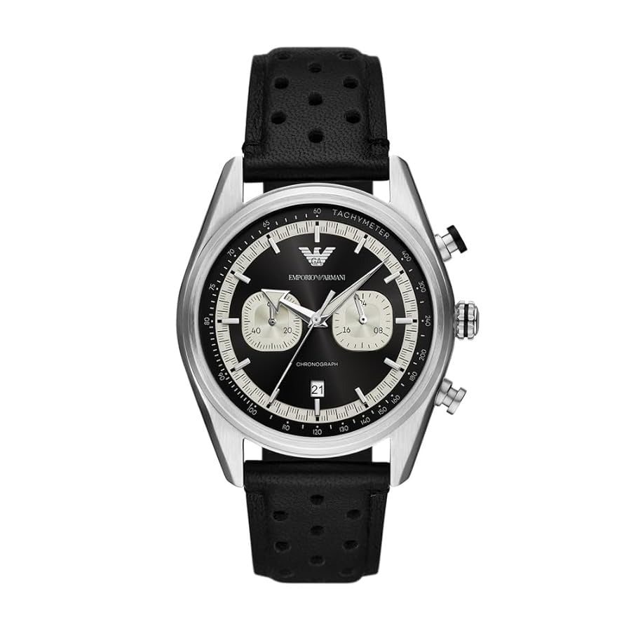 Emporio Armani Racer Chronograph Black Dial Black Leather Strap Watch for Men - AR11635