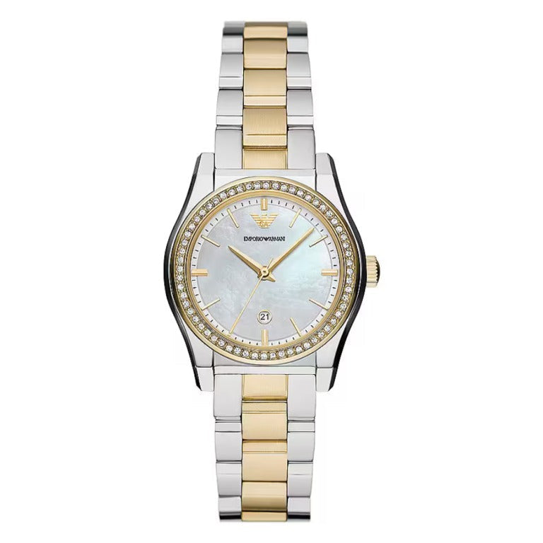 Emporio Armani Federica Mother of Pearl Dial Two Tone Steel Strap Watch for Women - AR11559