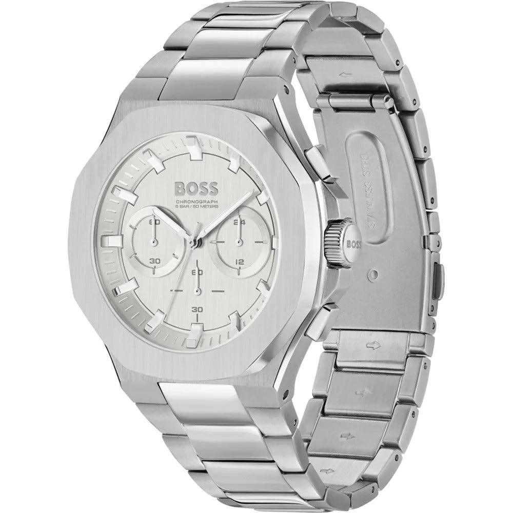 Shop Authentic Hugo Boss Taper Chronograph White Dial Silver Steel Strap Watch for Men - 1514087 - Luxxuri