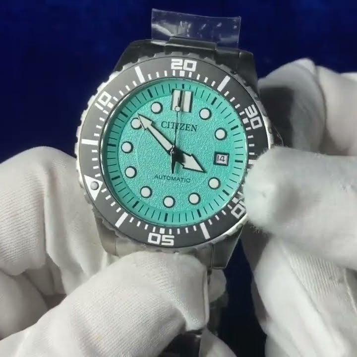 Citizen Mechanical Automatic Turquoise Dial Silver Steel Strap Watch for Men - NJ0170-83X