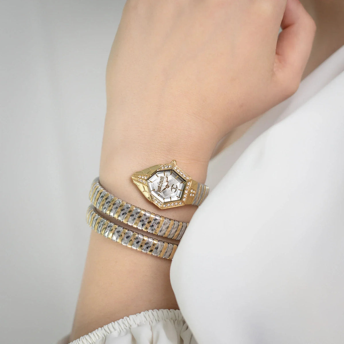 Just Cavalli Brillante Mother of Pearl Dial Two Tone Steel Strap Watch for Women - JC1L326M0055