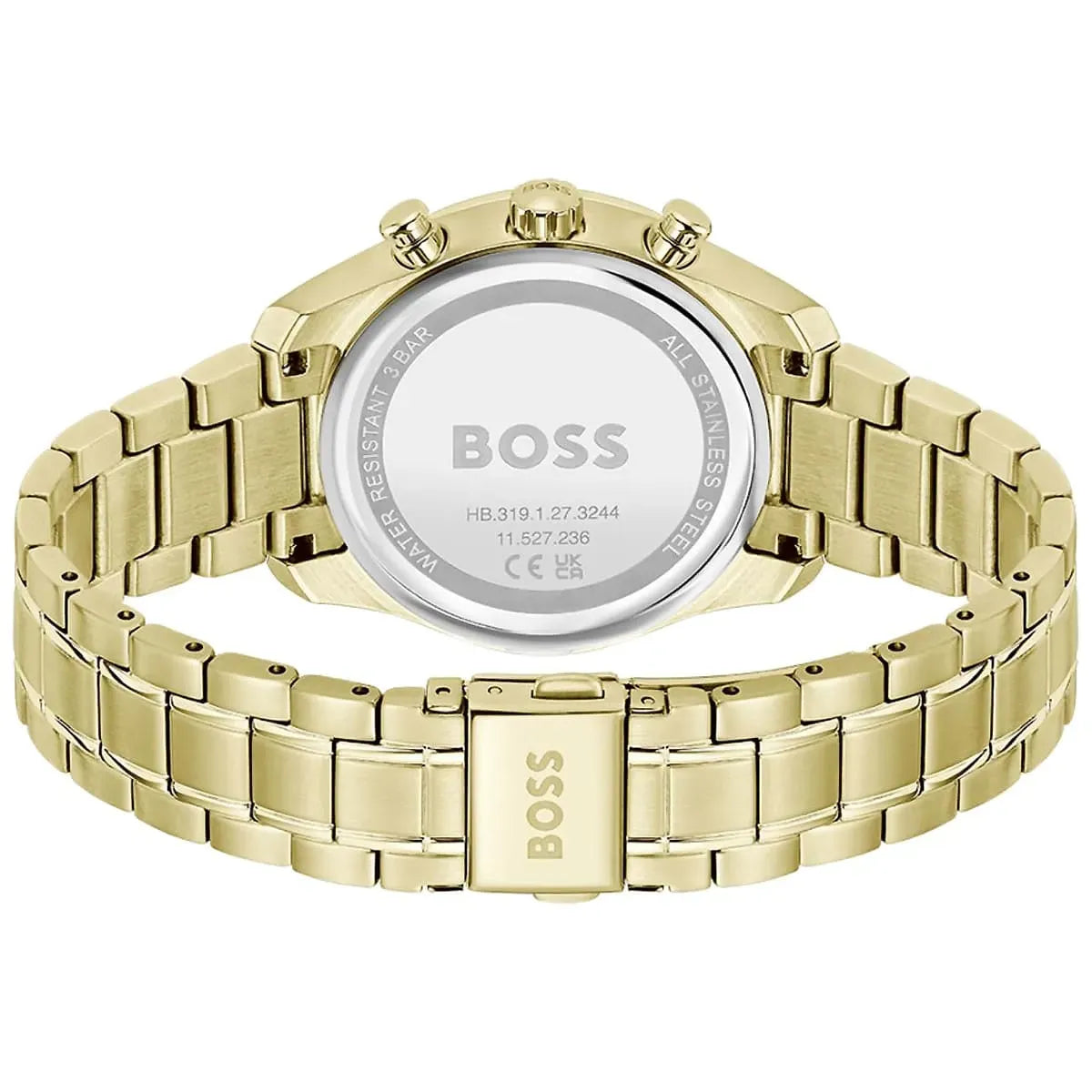 Hugo Boss Grand Tour Chronograph Brown Dial Gold Steel Strap Watch for Women - 1502770