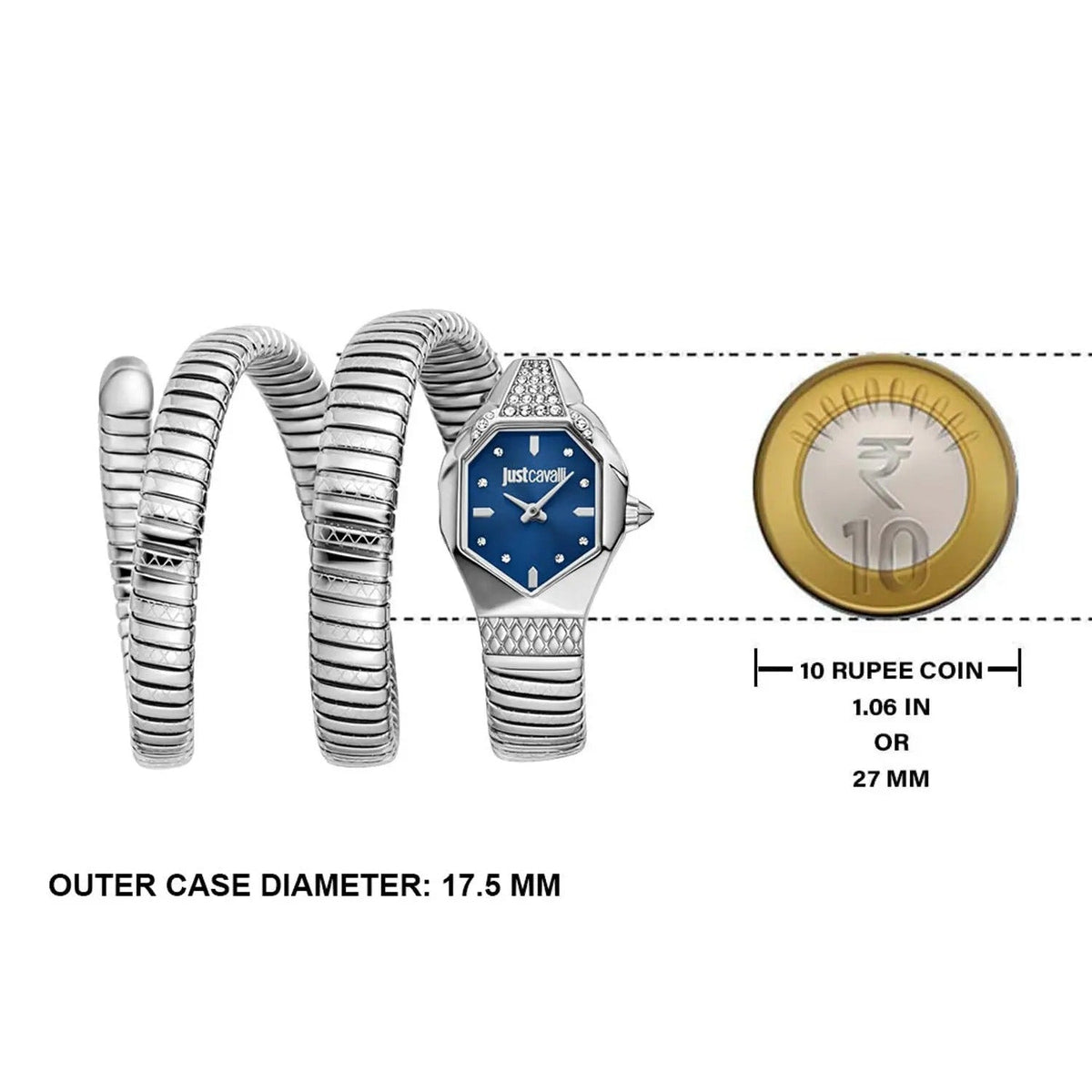 Just Cavalli Ambra Blue Dial Silver Steel Strap Watch for Women - JC1L370M0025