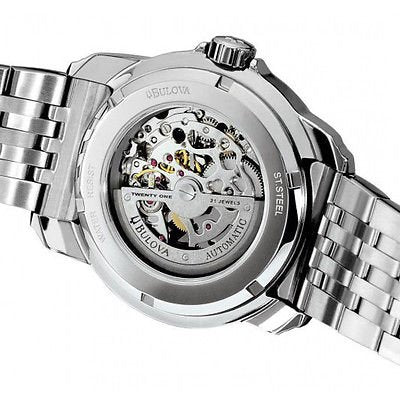 Shop Authentic Bulova BVA Dual Aperture Black Dial Silver Steel Strap Watch for Men - 96A119 - Luxxuri
