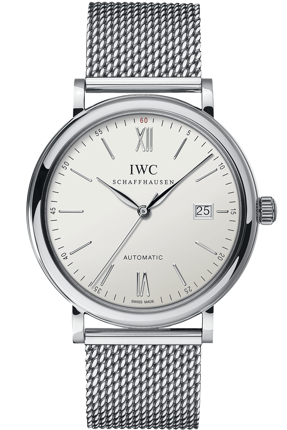 Shop Authentic IWC Portofino Automatic White Dial Silver Mesh Bracelet Watch for Men - IW356505 - Luxxuri