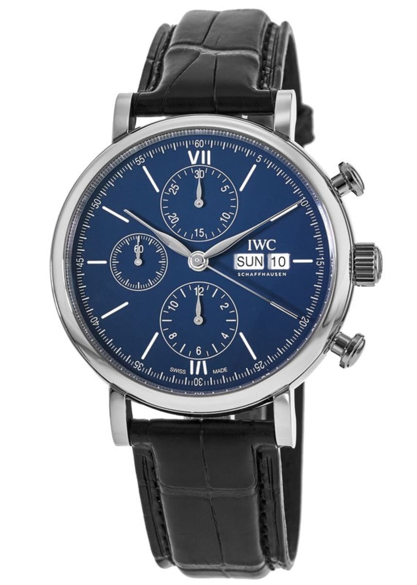 Shop Authentic IWC Portofino Chronograph Blue Dial Black Leather Strap Watch for Men - IW391023 - Luxxuri