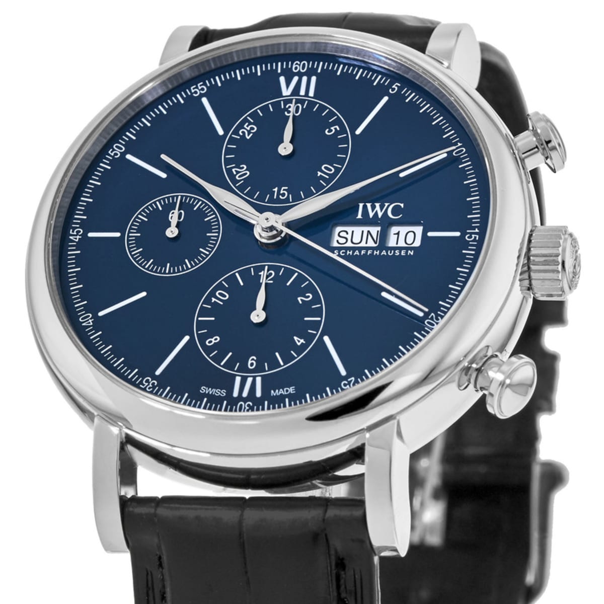 Shop Authentic IWC Portofino Chronograph Blue Dial Black Leather Strap Watch for Men - IW391023 - Luxxuri
