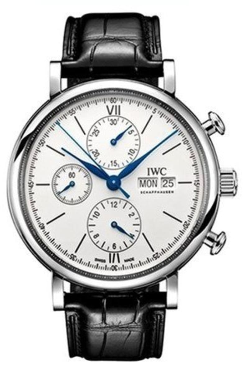 Shop Authentic IWC Portofino Chronograph White Dial Black Leather Strap Watch for Men - IW391024 - Luxxuri