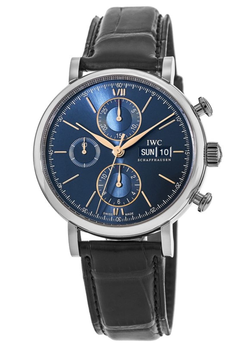 Shop Authentic IWC Portofino Chronograph Blue Dial Black Leather Strap Watch for Men - IW391036 - Luxxuri