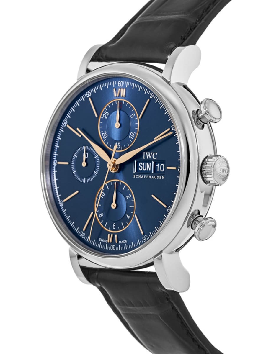 Shop Authentic IWC Portofino Chronograph Blue Dial Black Leather Strap Watch for Men - IW391036 - Luxxuri