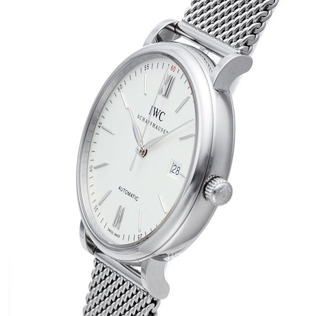 Shop Authentic IWC Portofino Automatic White Dial Silver Mesh Bracelet Watch for Men - IW356505 - Luxxuri