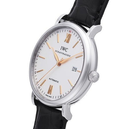 Shop Authentic IWC Portofino Automatic White Dial Black Leather Strap Watch for Men - IW356517 - Luxxuri