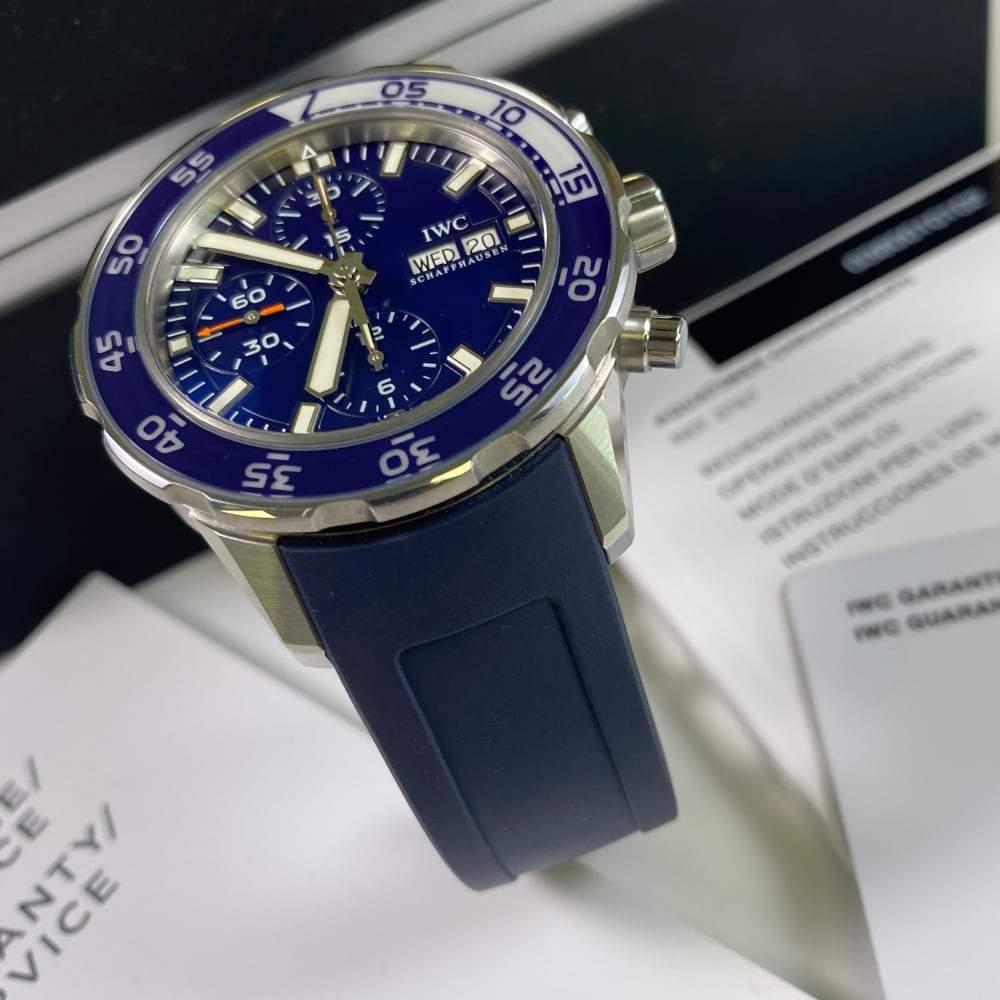 Shop Authentic IWC Aquatimer Chronograph Blue Dial Blue Rubber Strap Watch for Men - IW376711 - Luxxuri