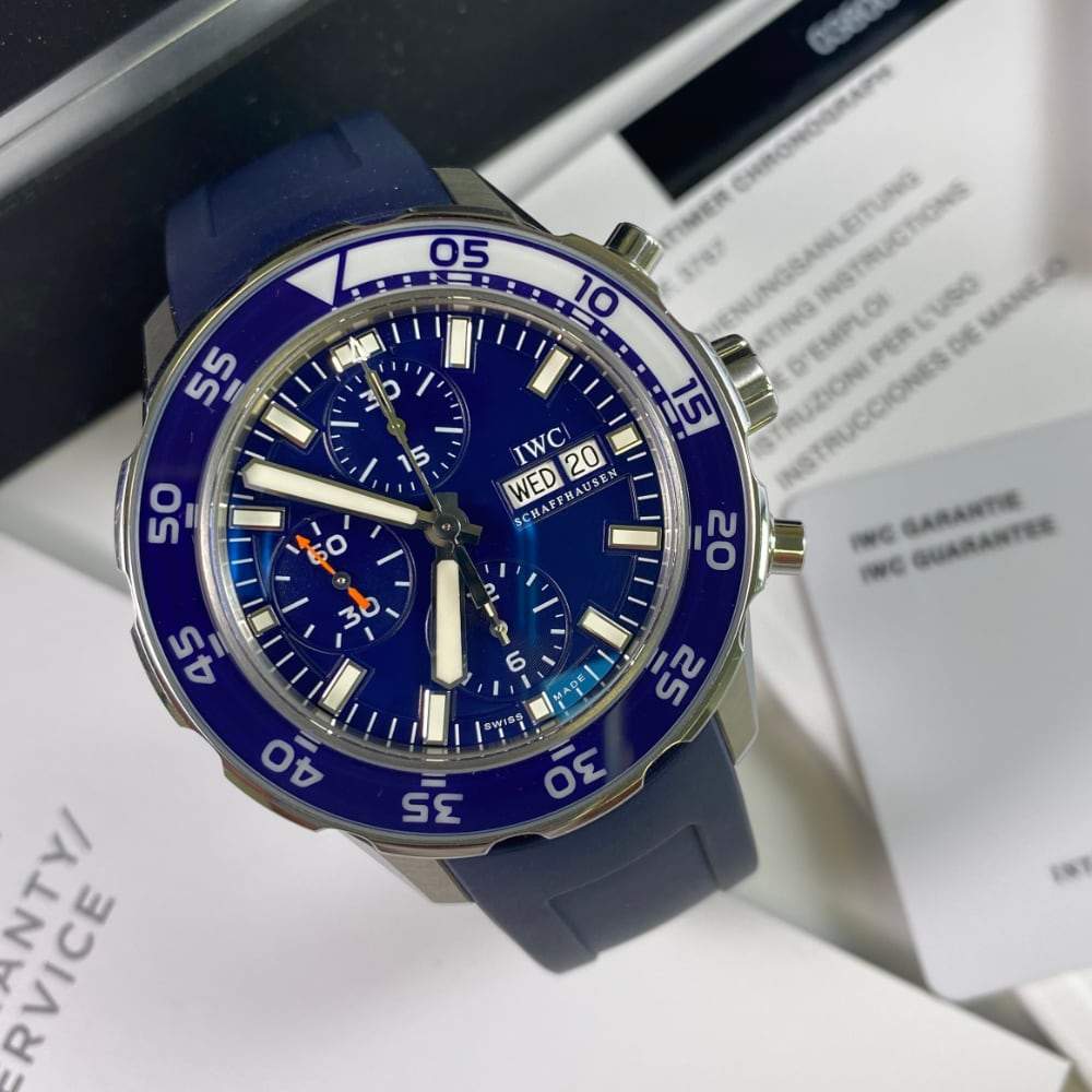 Shop Authentic IWC Aquatimer Chronograph Blue Dial Blue Rubber Strap Watch for Men - IW376711 - Luxxuri