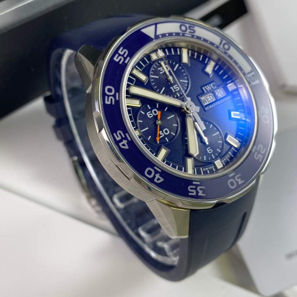 Shop Authentic IWC Aquatimer Chronograph Blue Dial Blue Rubber Strap Watch for Men - IW376711 - Luxxuri
