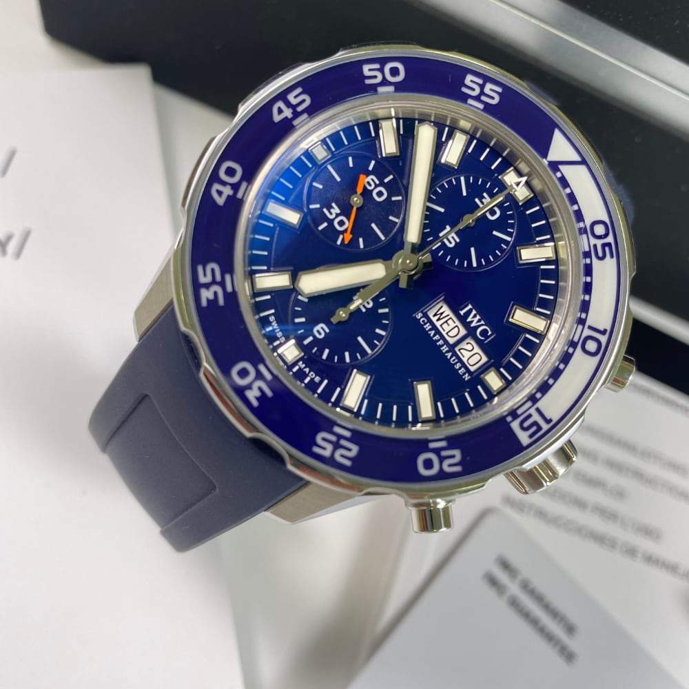Shop Authentic IWC Aquatimer Chronograph Blue Dial Blue Rubber Strap Watch for Men - IW376711 - Luxxuri