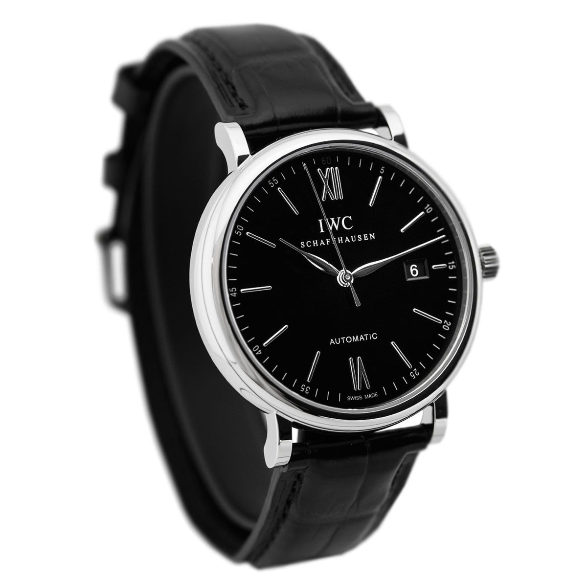 Shop Authentic IWC Portofino Automatic Black Dial Black Leather Strap Watch for Men - IW356502 - Luxxuri