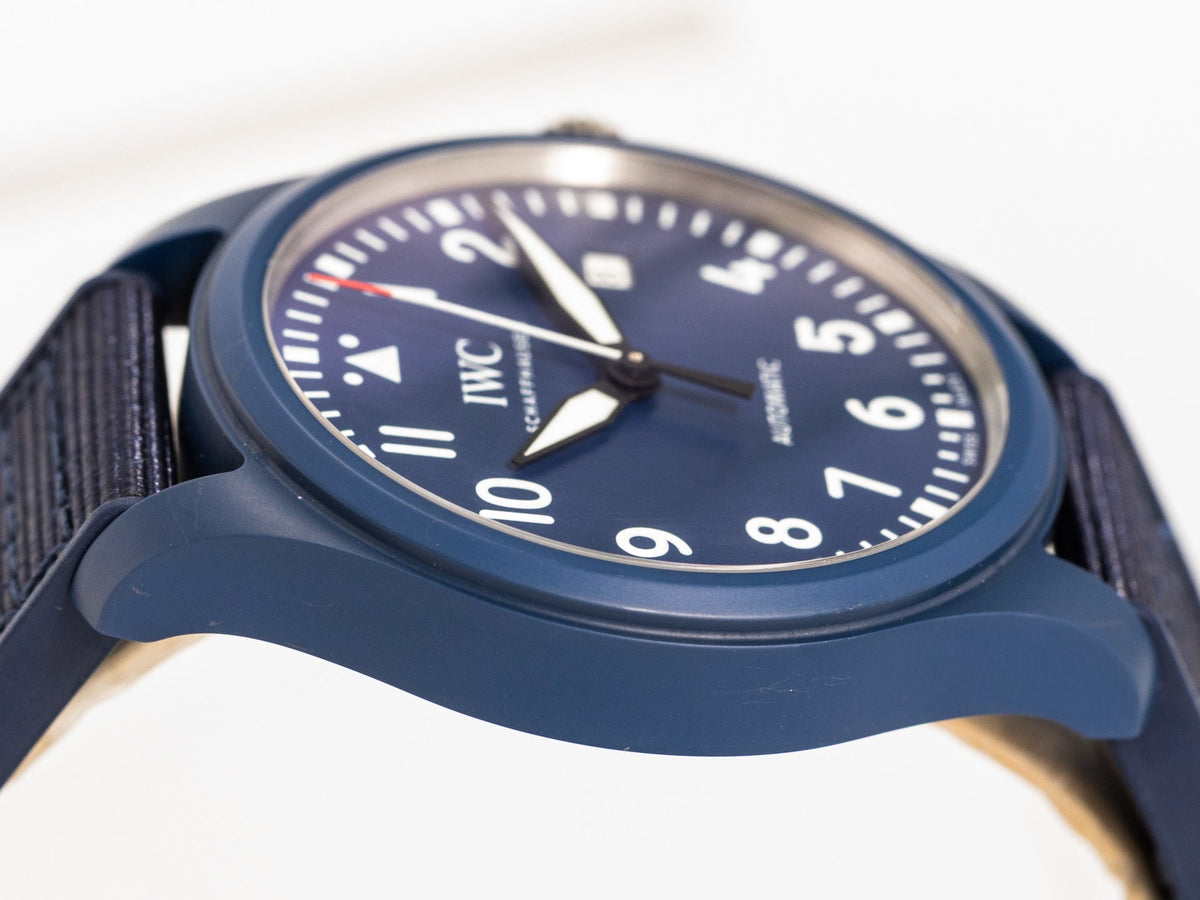 Shop Authentic IWC Pilot’s Watch Automatic "Laureus Sport for Good" Edition Blue Dial Blue Nylon Strap Watch for Men - IW328101 - Luxxuri