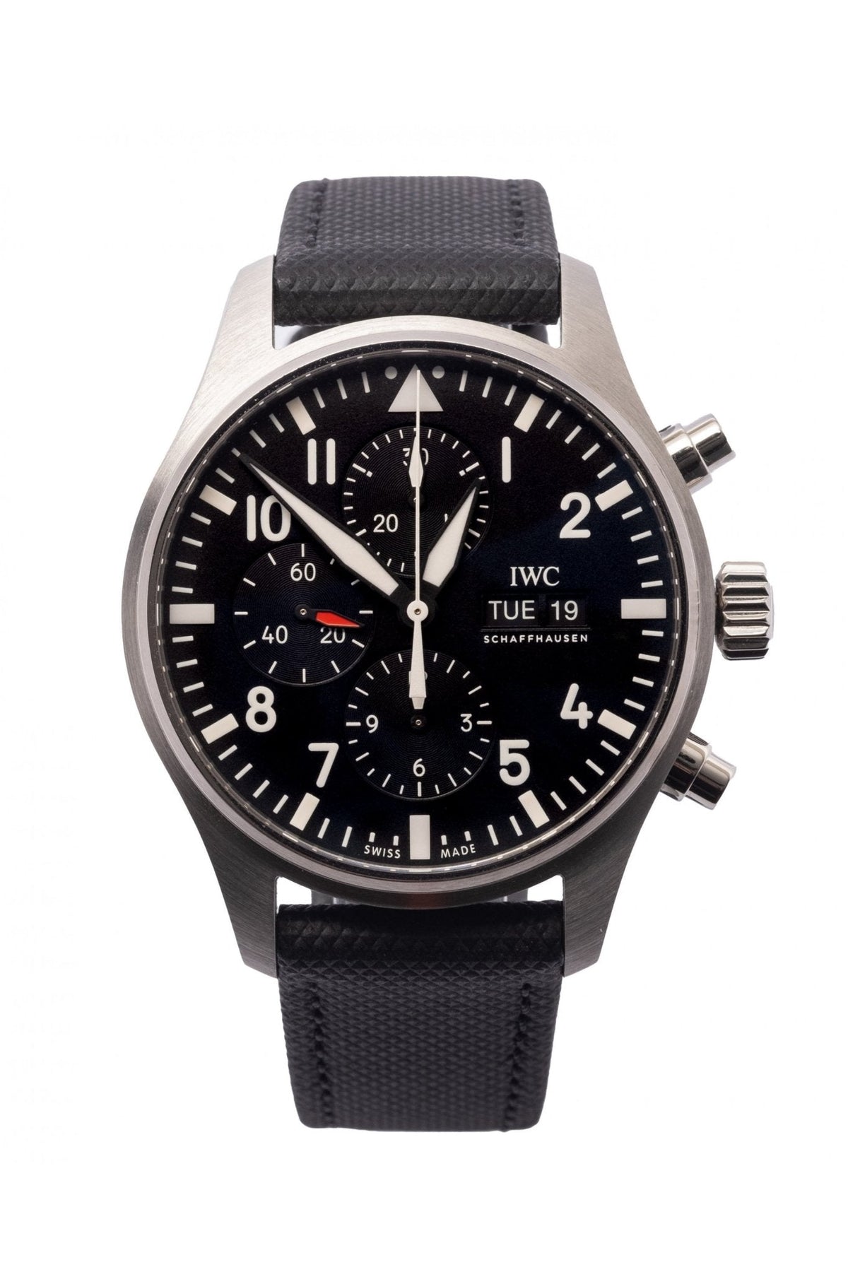 Shop Authentic IWC Pilot's Watch Chronograph Black Dial Black Leather Strap Watch for Men - IW377709 - Luxxuri