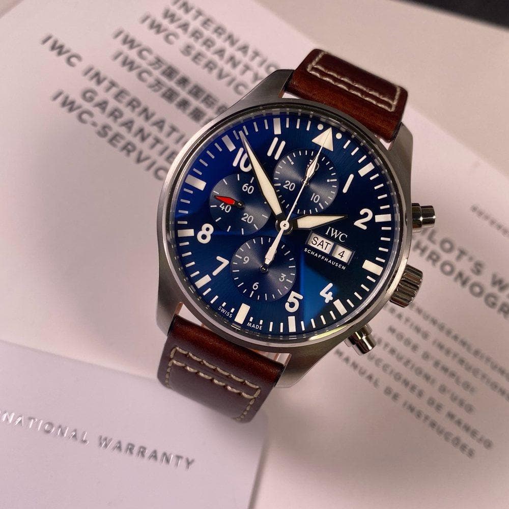 Shop Authentic IWC Pilot’s Watch Chronograph Edition “Le Petit Prince” Blue Dial Brown Leather Strap Watch for Men - IW377714 - Luxxuri